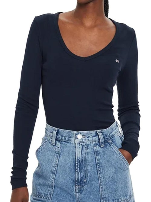 Tommy hilfiger essential dames t-shirt lange mouwen marineblauw - Kiabi Tommy hilfiger essential dames t-shirt lange mouwen marineblauw - Kiabi