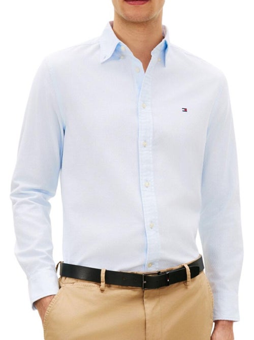 Tommy hilfiger flex dobby lichtblauw herenoverhemd - Kiabi