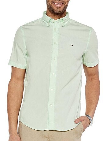 Tommy hilfiger flex poplin groen herenoverhemd