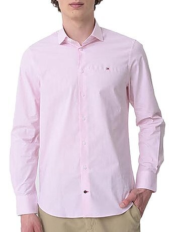 Tommy hilfiger heren overhemd roze stretch poplin