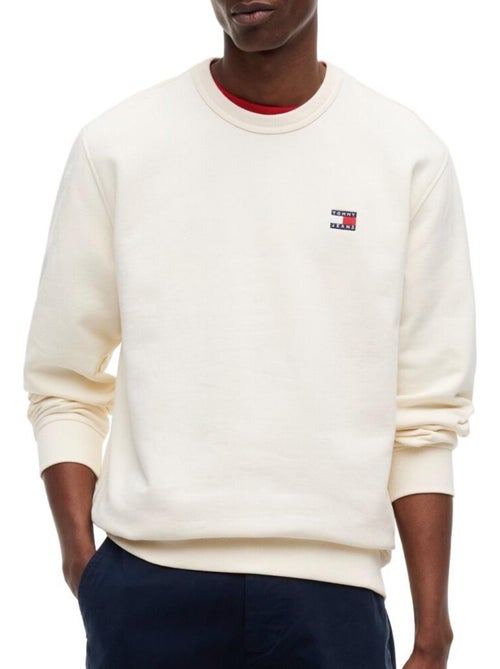 Tommy Hilfiger Heren Sweatshirt Beige met Badge Crewneck - Kiabi Tommy Hilfiger Heren Sweatshirt Beige met Badge Crewneck - Kiabi
