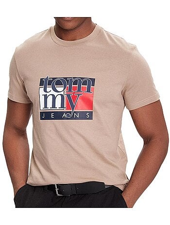 Tommy hilfiger heren t-shirt bruin met vlaglogo