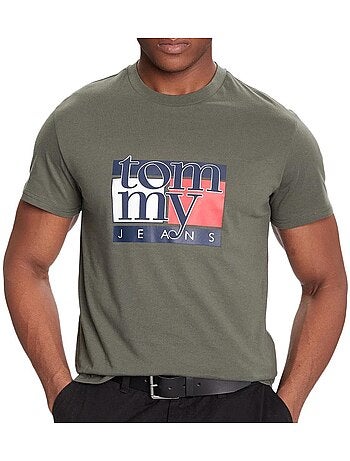 Tommy hilfiger heren t-shirt bruin met vlaglogo