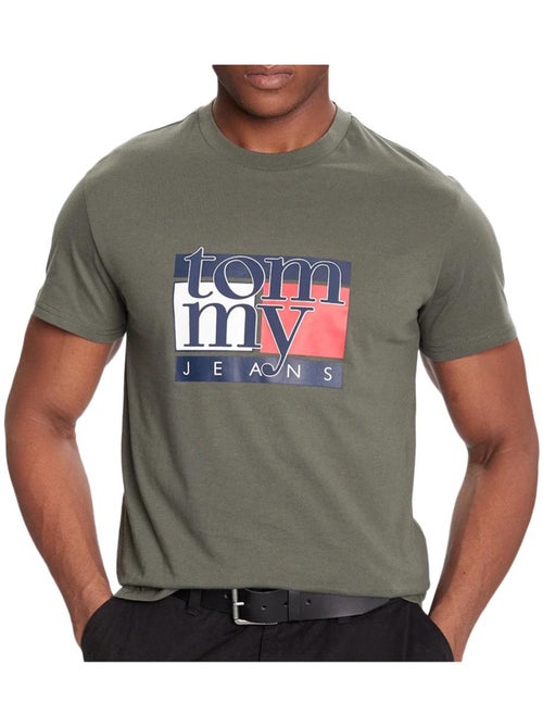 Tommy Hilfiger Heren T-shirt Kaki met Vlaglogo - Kiabi