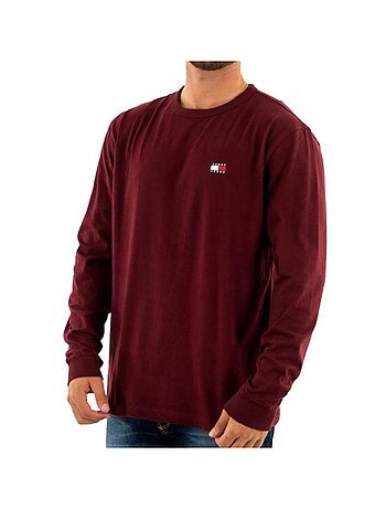 Tommy hilfiger heren t-shirt lange mouwen bordeauxrood reg badge