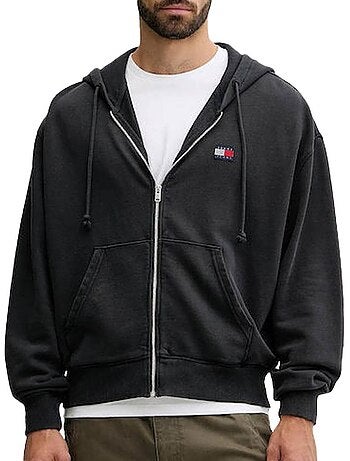 Tommy hilfiger heren zwarte hoodie met rits dm0dm22080