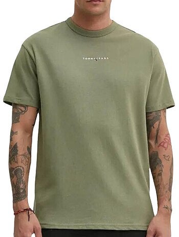 Tommy hilfiger linear0 kaki t-shirt voor heren