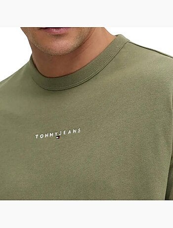 Tommy hilfiger linear0 kaki t-shirt voor heren