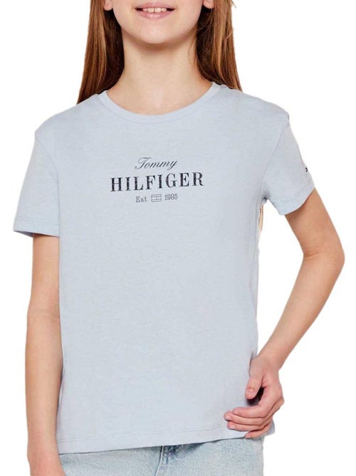 Tommy hilfiger meisjes t-shirt lichtblauw met script logo - Kiabi