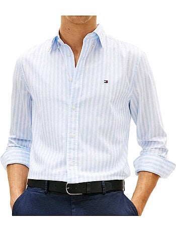 Tommy hilfiger poplin overhemd voor heren - blauw/wit