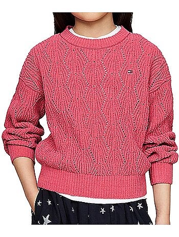 Tommy hilfiger roze chenille trui voor meisjes