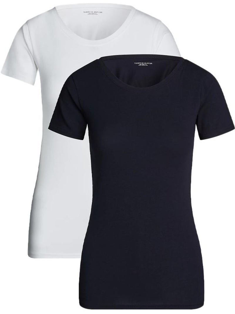 Tommy hilfiger sky dames t-shirts - set van 2 wit/marine Marineblauw - Kiabi