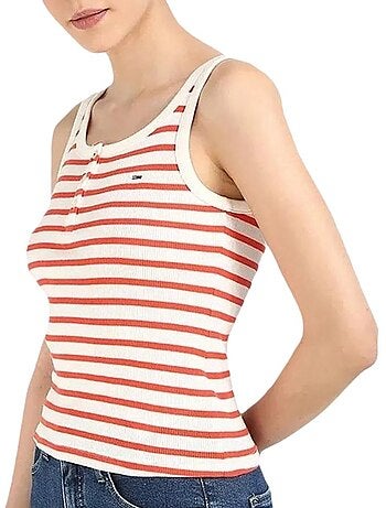 Tommy hilfiger slim button tanktop dames wit/rood