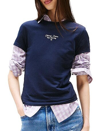 Tommy hilfiger slim fit dames t-shirt met logo - marineblauw