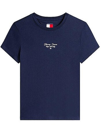 Tommy hilfiger slim fit dames t-shirt met logo - marineblauw