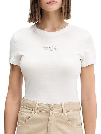 Tommy hilfiger slim fit dames t-shirt met logo - marineblauw