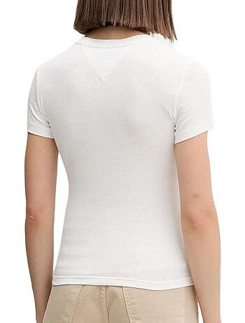 Tommy hilfiger slim fit dames t-shirt met logo - marineblauw