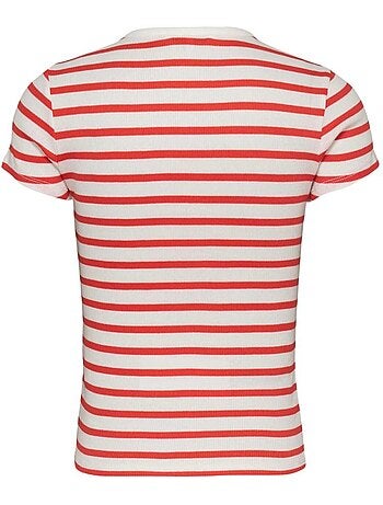 Tommy hilfiger slim fit dames t-shirt rood/wit met knopen