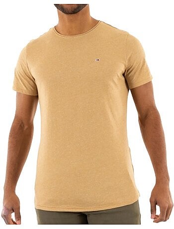 Tommy hilfiger slim fit heren t-shirt beige gemêleerd