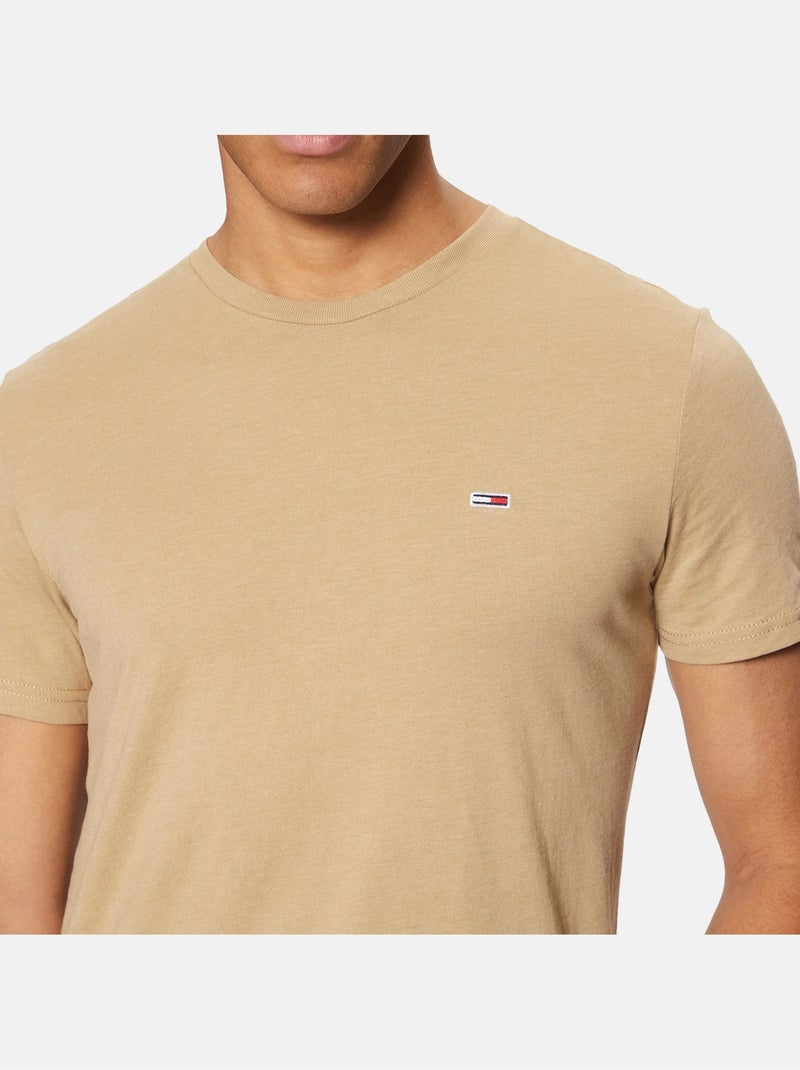 Tommy Hilfiger Slim Fit Heren T-Shirt Bruin Jersey Beige - Kiabi