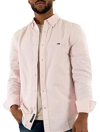 Tommy hilfiger slim fit herenoverhemd met bordeaux/witte strepen