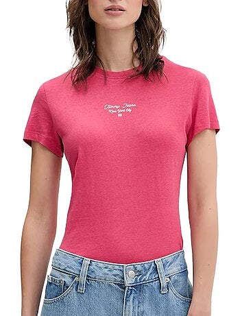 Tommy hilfiger slim fit dames t-shirt met logo - marineblauw