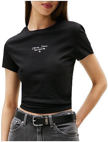Tommy hilfiger slim fit dames t-shirt met logo - marineblauw