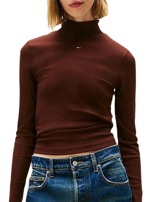 Tommy Hilfiger T-shirt voor Dames - Bruin Tjw Essential Mock - Kiabi Tommy Hilfiger T-shirt voor Dames - Bruin Tjw Essential Mock - Kiabi