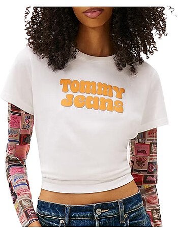 Tommy hilfiger t-shirt voor dames - wit/geel - tjw reg essential