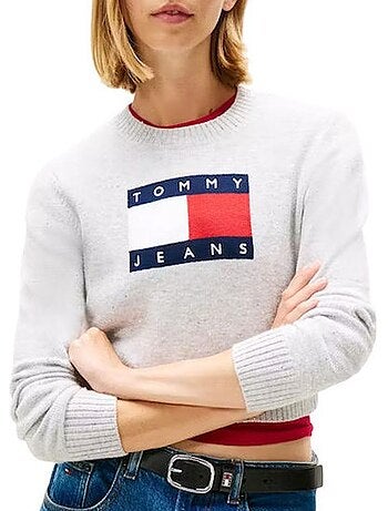 Tommy hilfiger tjw sparkle flag grijze trui voor dames