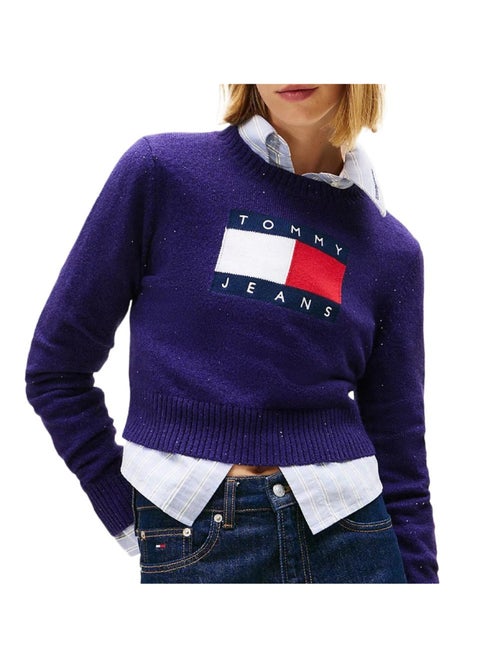 Tommy Hilfiger Tjw Sparkle Flag Violette Dames Trui - Kiabi Tommy Hilfiger Tjw Sparkle Flag Violette Dames Trui - Kiabi
