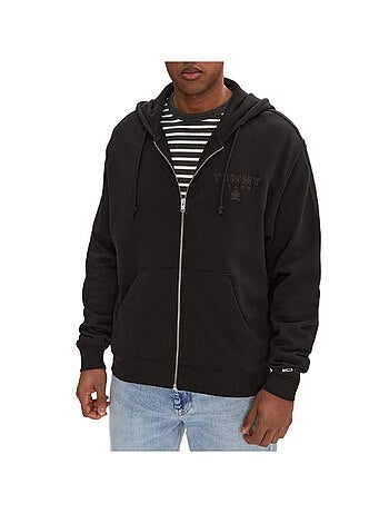 Tommy hilfiger varsity tona zwarte hoodie met rits voor heren