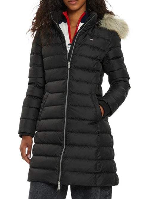 Tommy Hilfiger Zwarte Gewatteerde Damesjas met Capuchon - Kiabi Tommy Hilfiger Zwarte Gewatteerde Damesjas met Capuchon - Kiabi