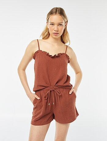 Top à bretelles en double gaze de coton