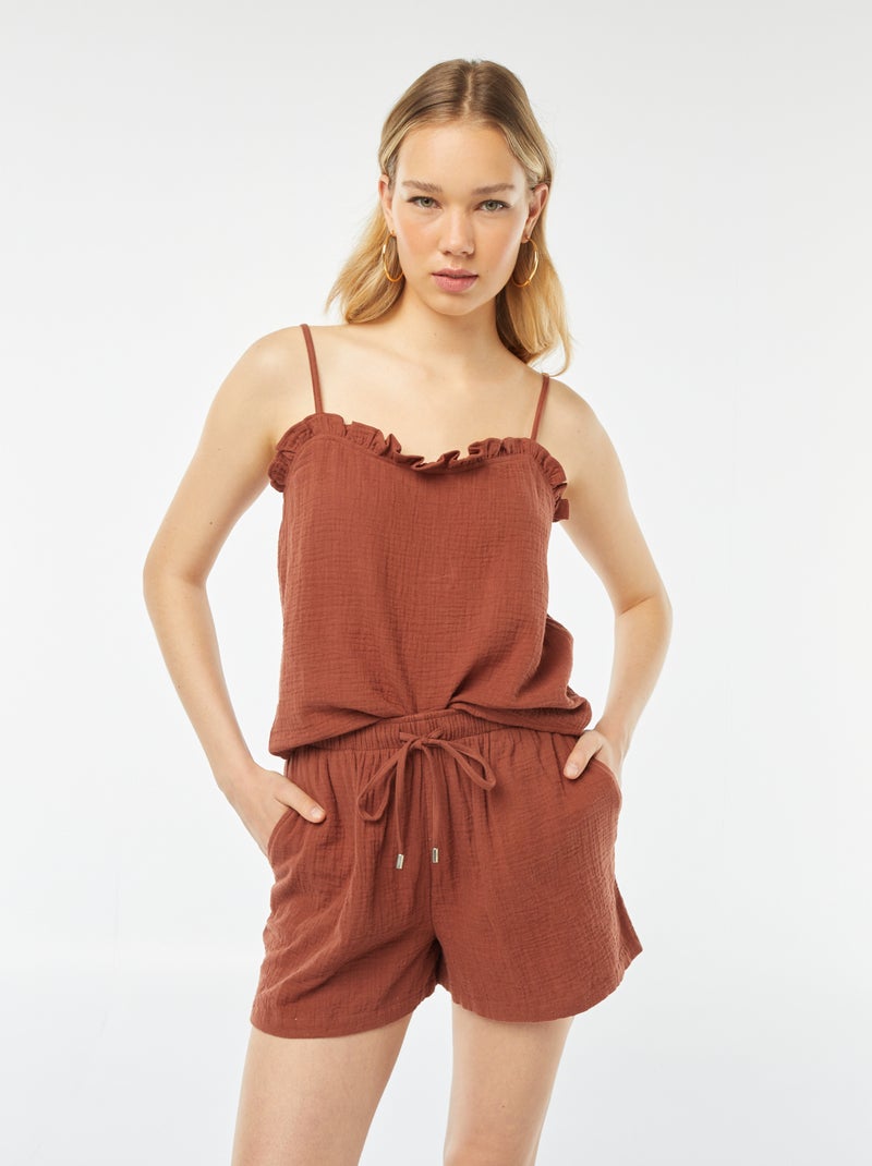 Top à bretelles en double gaze de coton Marron - Kiabi