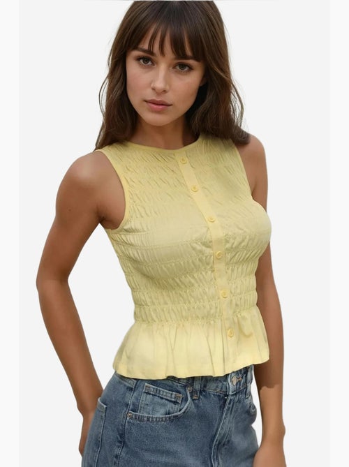 Top aansluitend textuur ronde hals hiccup - Kiabi Top aansluitend textuur ronde hals hiccup - Kiabi