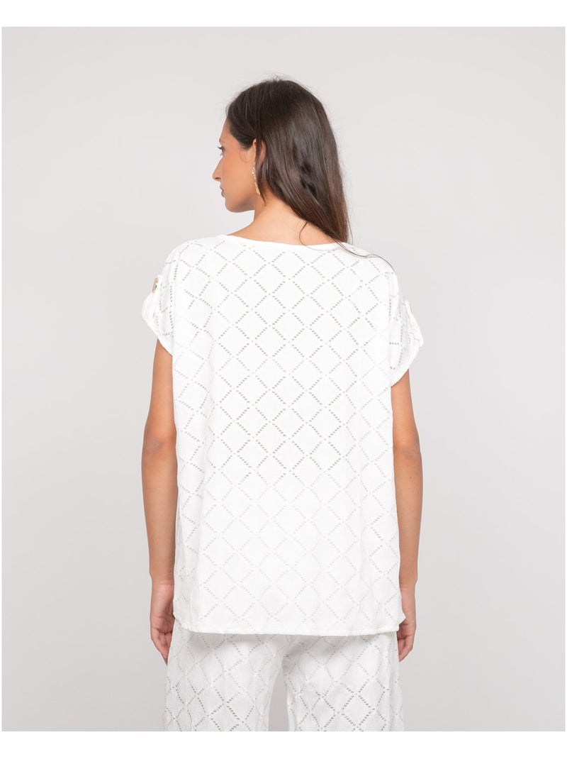 Top ajouré manches courtes FAVEUR Blanc - Kiabi