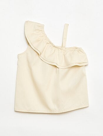 Top asymétrique à bretelles et col à volants