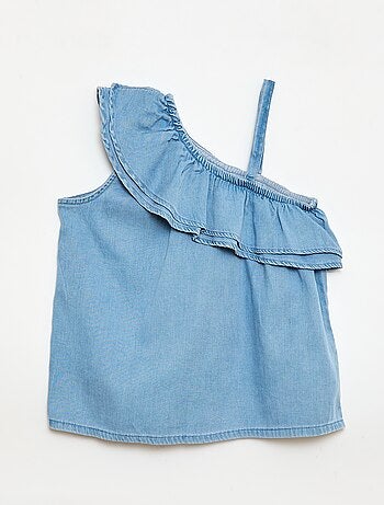 Top asymétrique à bretelles et col à volants