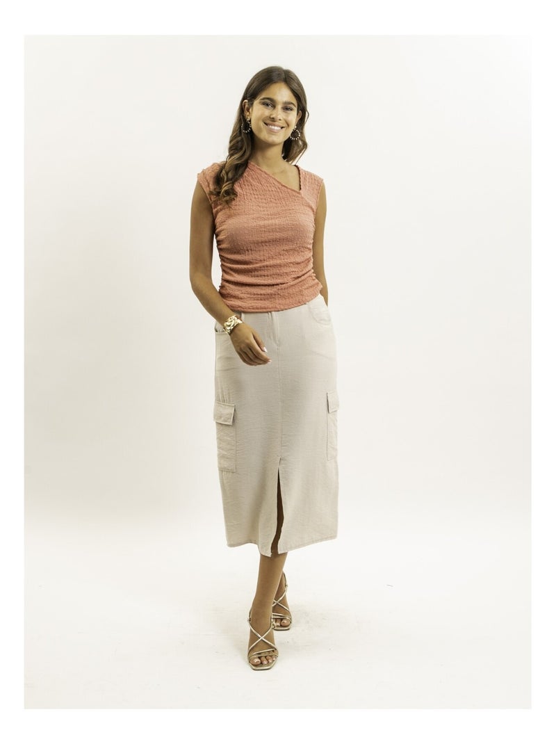 Top asymétrique FAYLA Orange corail - Kiabi