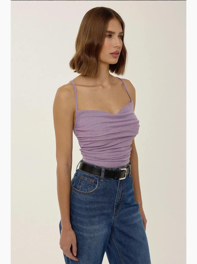 Top asymmetrisch gebreid met glitter hiccup Paars - Kiabi