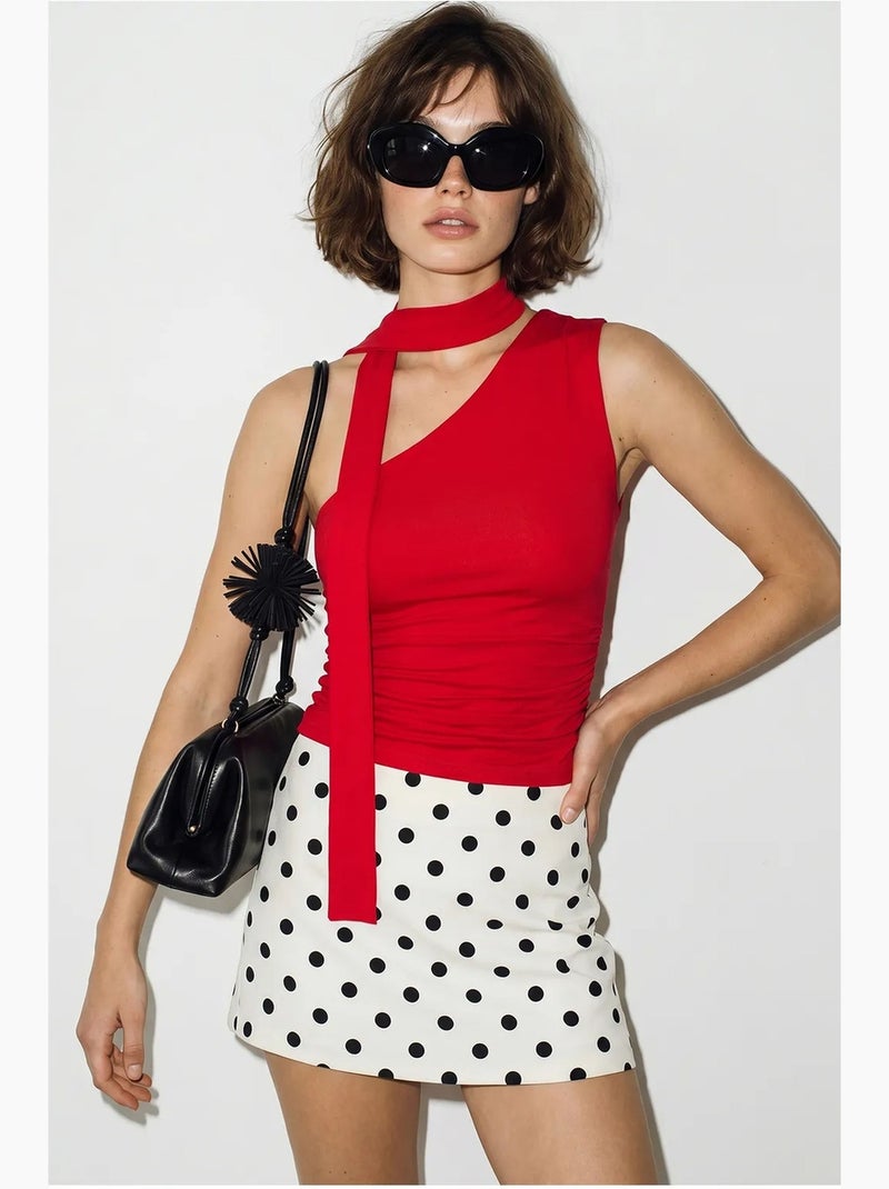 Top asymmetrisch met strikdetail lucci Rood - Kiabi