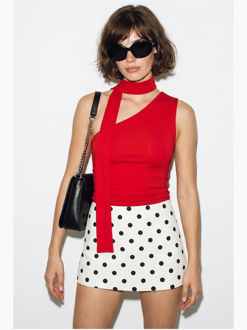 Top asymmetrisch met strikdetail lucci Rood - Kiabi