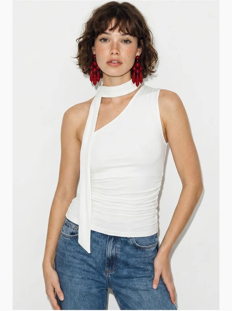Top asymmetrisch met strikdetail lucci Wit - Kiabi