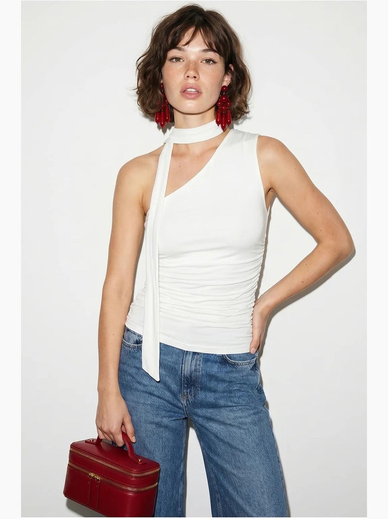 Top asymmetrisch met strikdetail lucci Wit - Kiabi