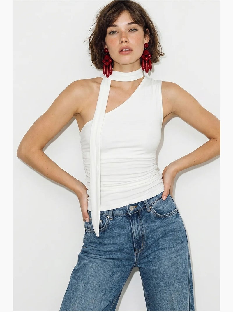 Top asymmetrisch met strikdetail lucci Wit - Kiabi