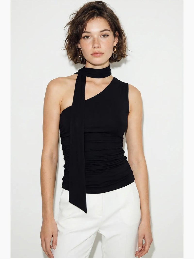 Top asymmetrisch met strikdetail lucci Zwart - Kiabi