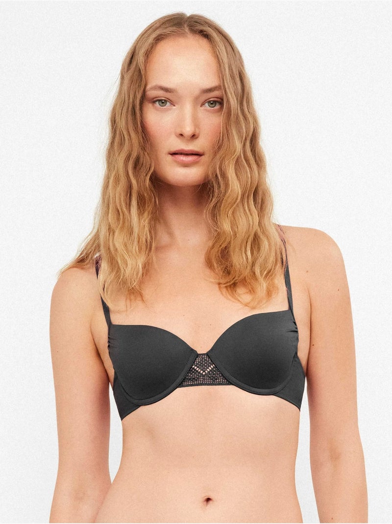 Top bikini balconette effen Zwart - Kiabi