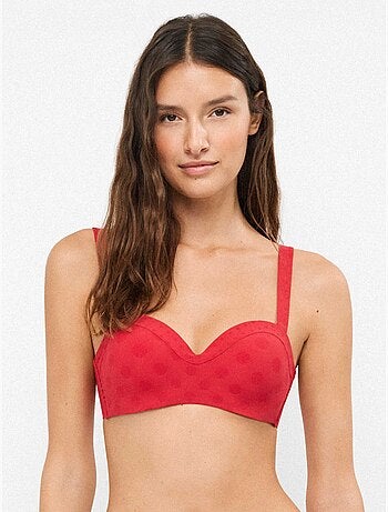Top bikini bandeau siliconenring jacquard met stippen