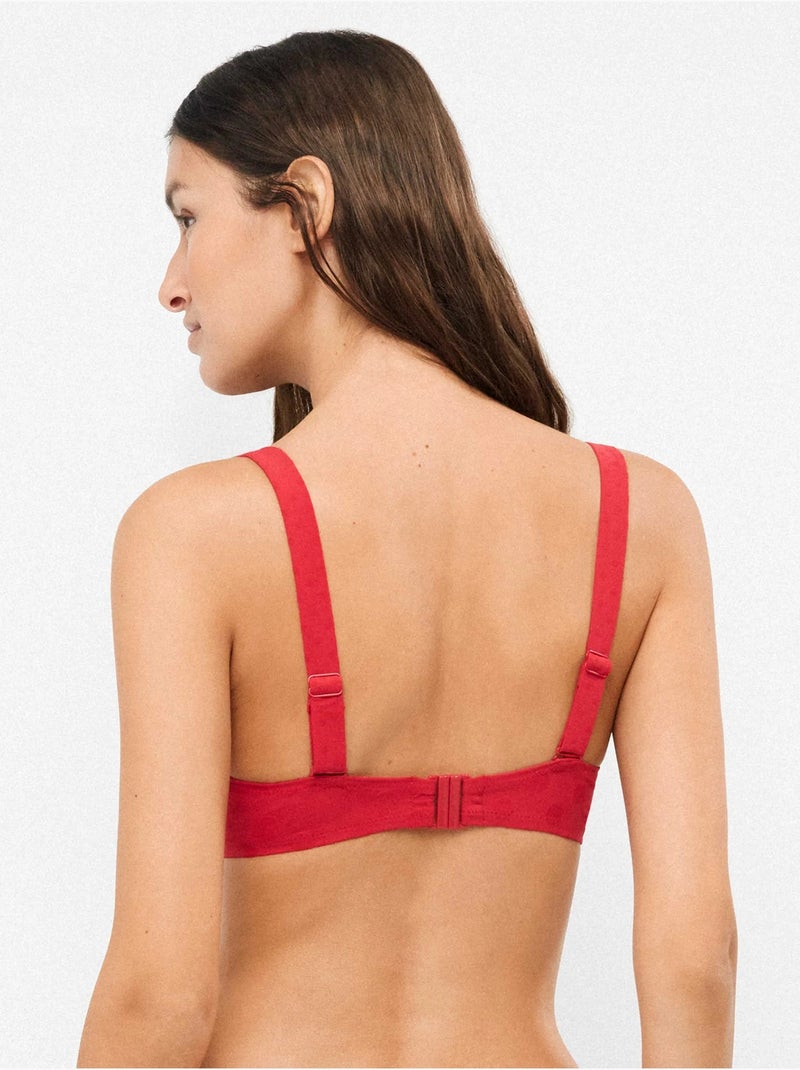 Top bikini bandeau siliconenring jacquard met stippen Rood - Kiabi